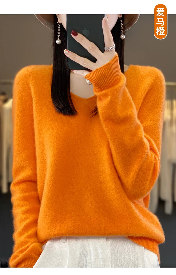 100% Merino Wool V-Neck Pullover