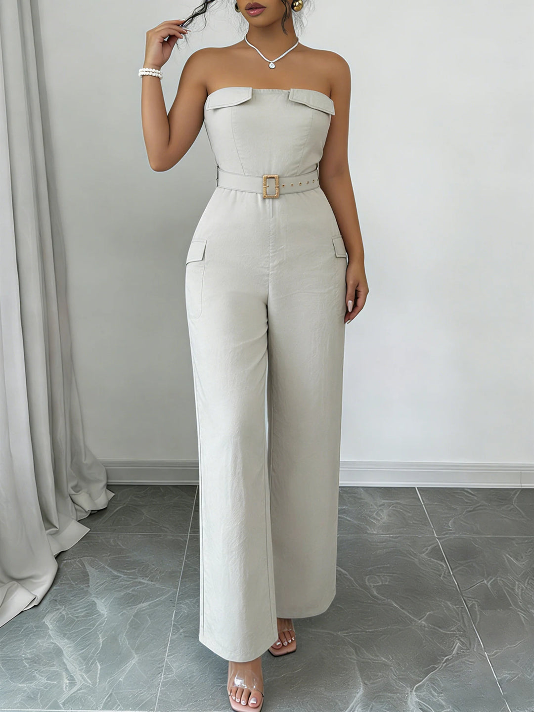 Strapless Linen Wide Leg