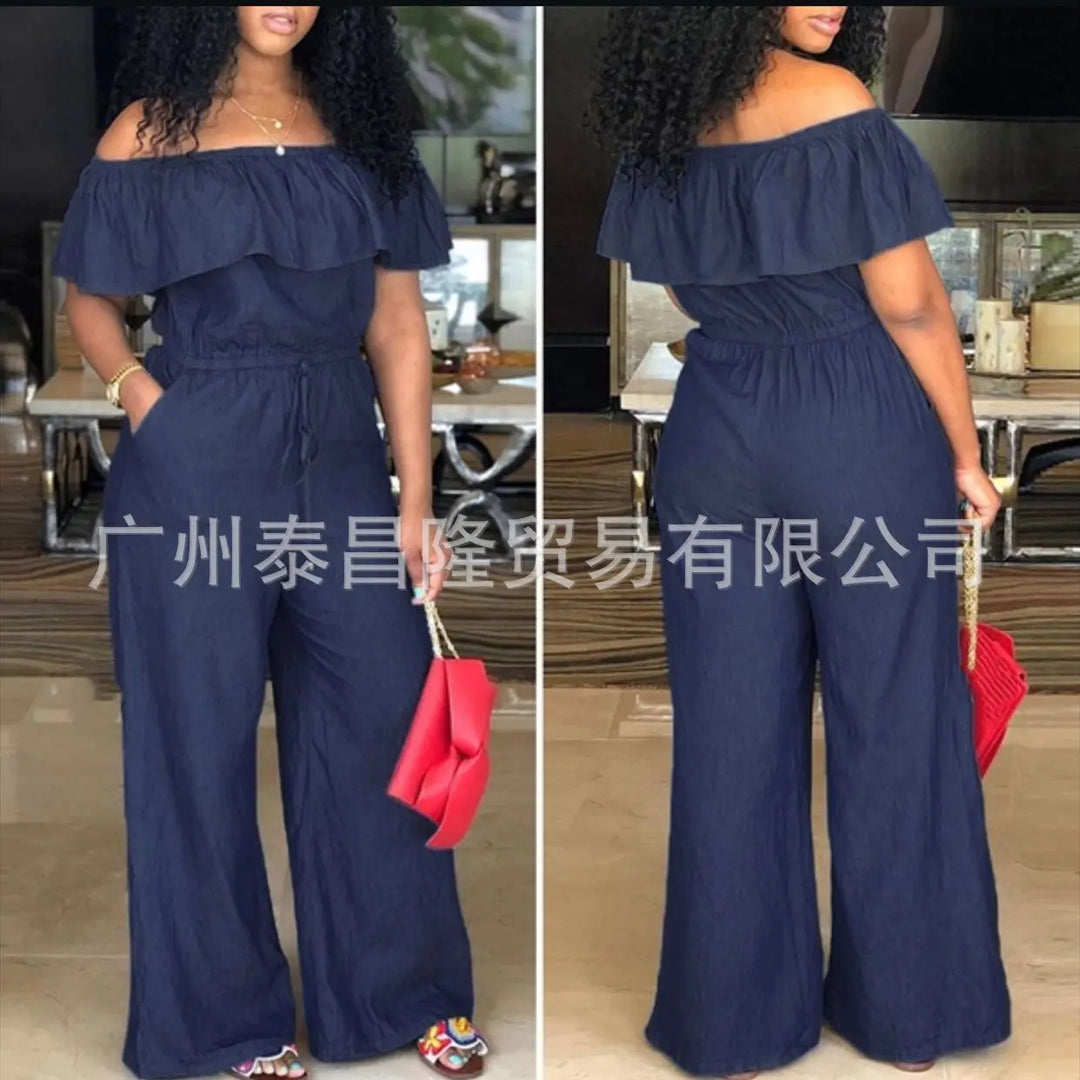 Denim Ruffle Back Jumpsuit