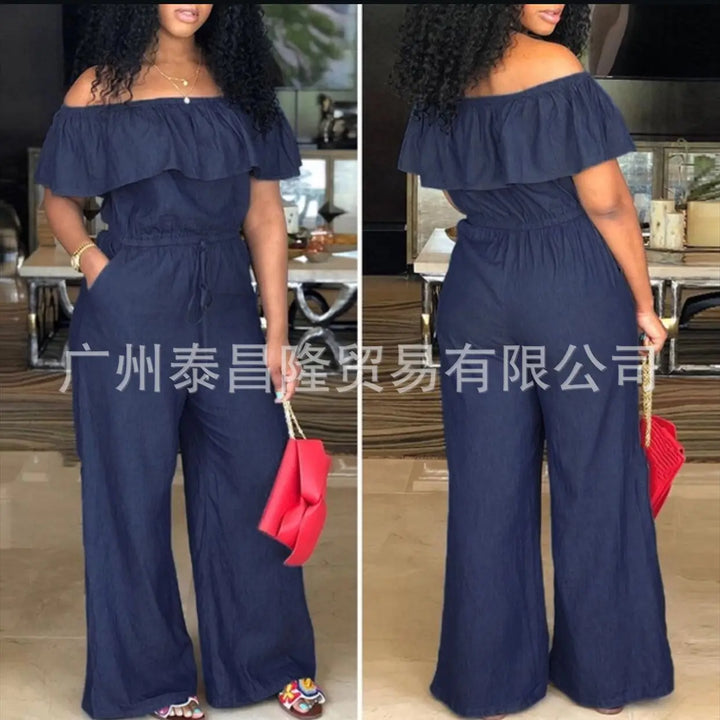 Denim Ruffle Back Jumpsuit