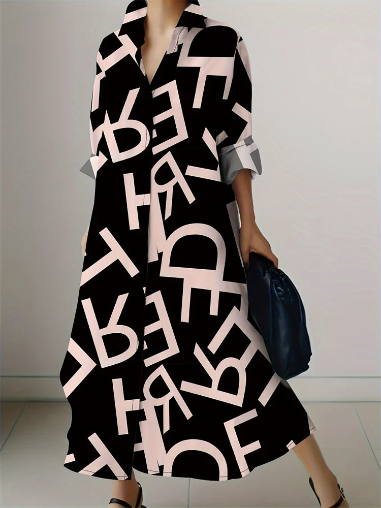 Retro Printed Shirt Dress
