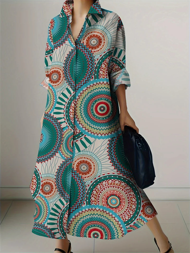 Retro Printed Shirt Dress