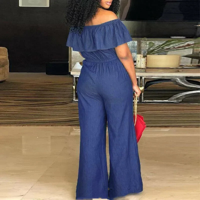 Denim Ruffle Back Jumpsuit